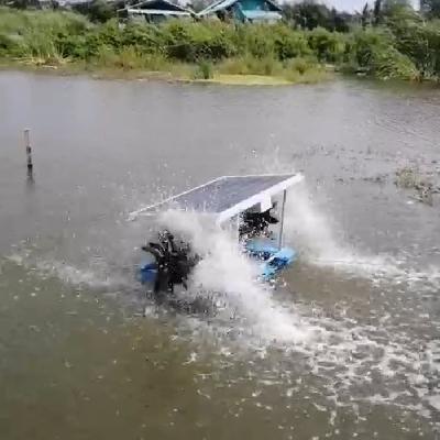 Solar aerator มอเตอร์ 350W 24V แผงโซสาร์ 1 แผ่น 4ทุ่น 4ใบพัด ทำงานตามแสงแดด